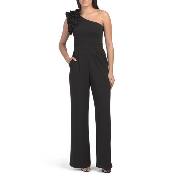 XSCAPE Black One Shoulder Crepe Jumpsuit - Picture 1 of 2